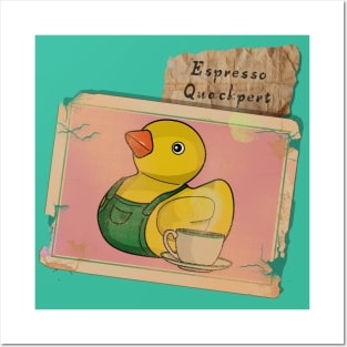 Quirky Trading Card - Espresso Quackpert, Vintage Rubber Ducky Barista Posters and Art